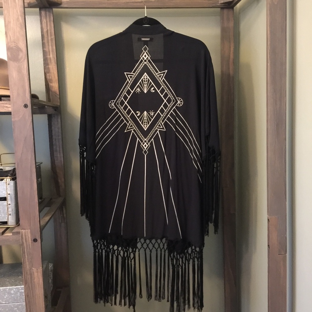 Kendall & Kylie Black Fringe Kimono